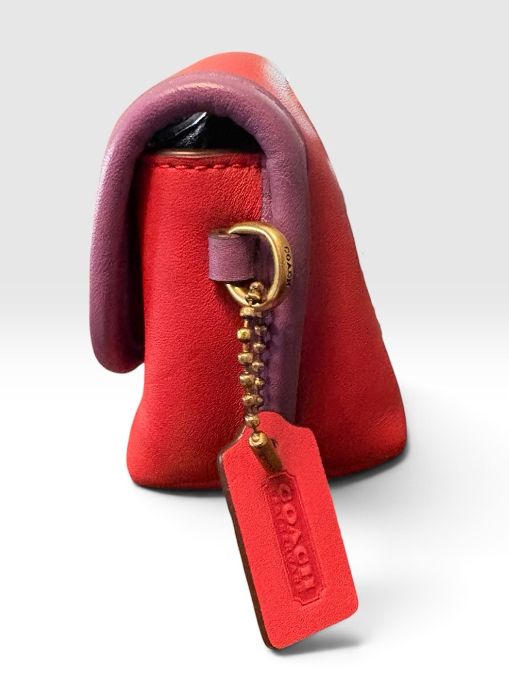 Coach Turnlock Flare Belt Bag Style 316 Red & Lilac Colorblock Leather Crossbody - Picture 6 of 14